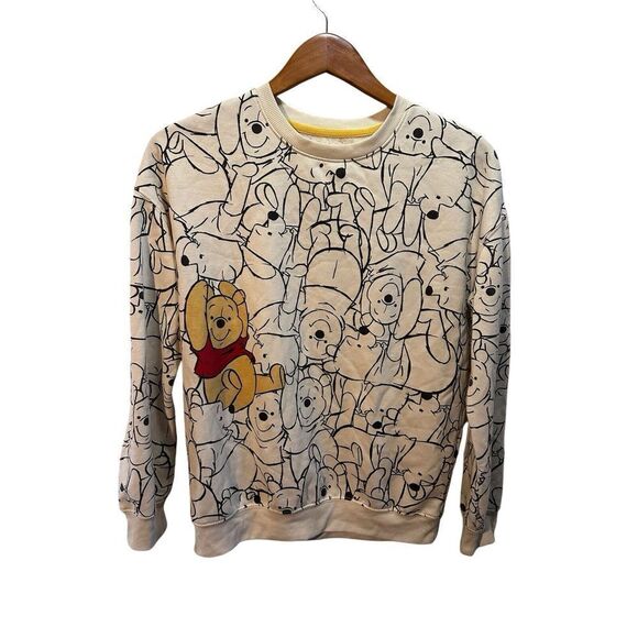 Disney Winnie the‎ Pooh Cozy Cartoon Graphic Sweatshirt Tan Size Women's XS Fall - Picture 1 of 3